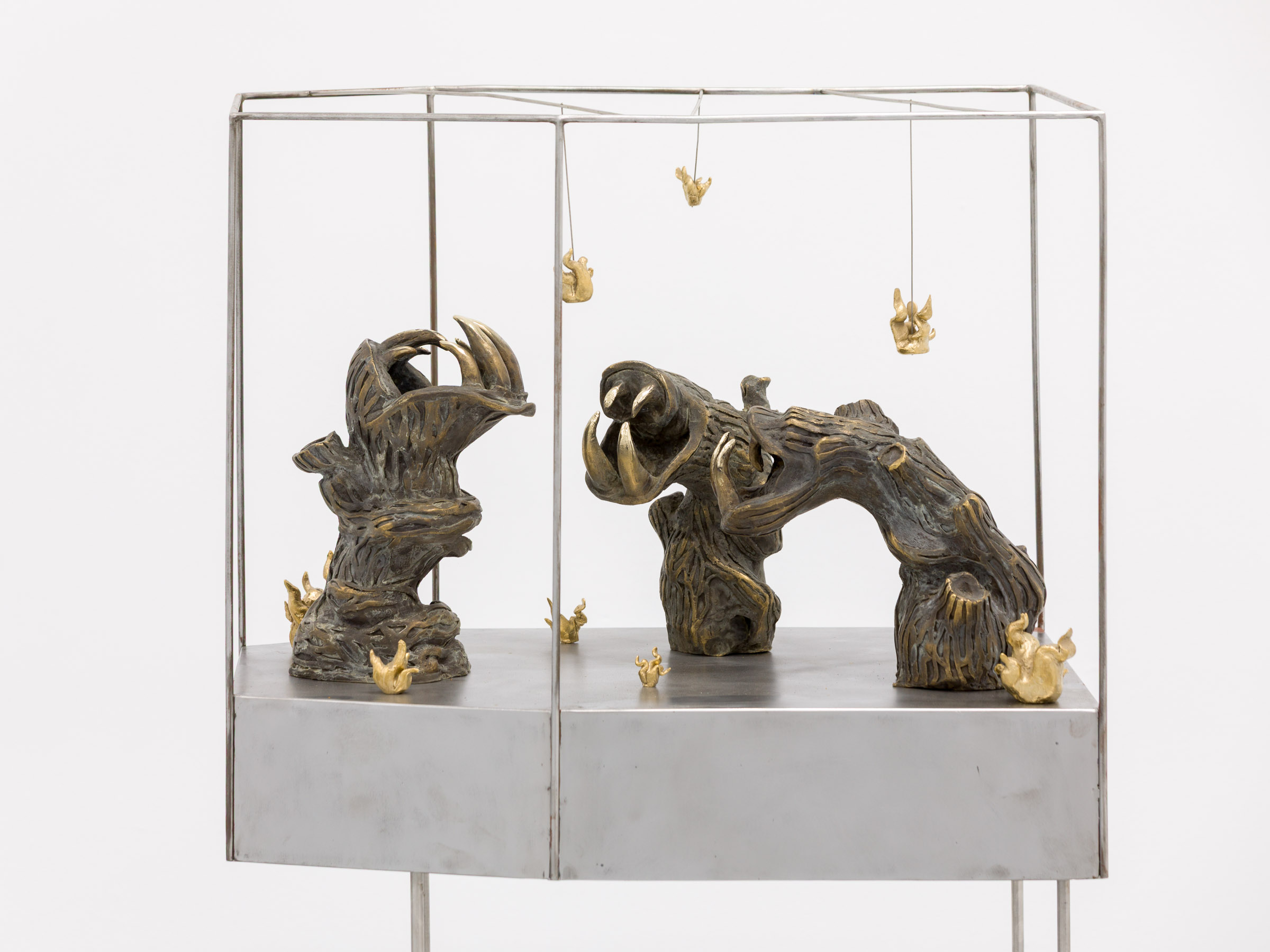 Emma Păvăloaia, Tree Fight, 2025, Bronze and mixed metal alloys, 146 × 46 × 36 cm