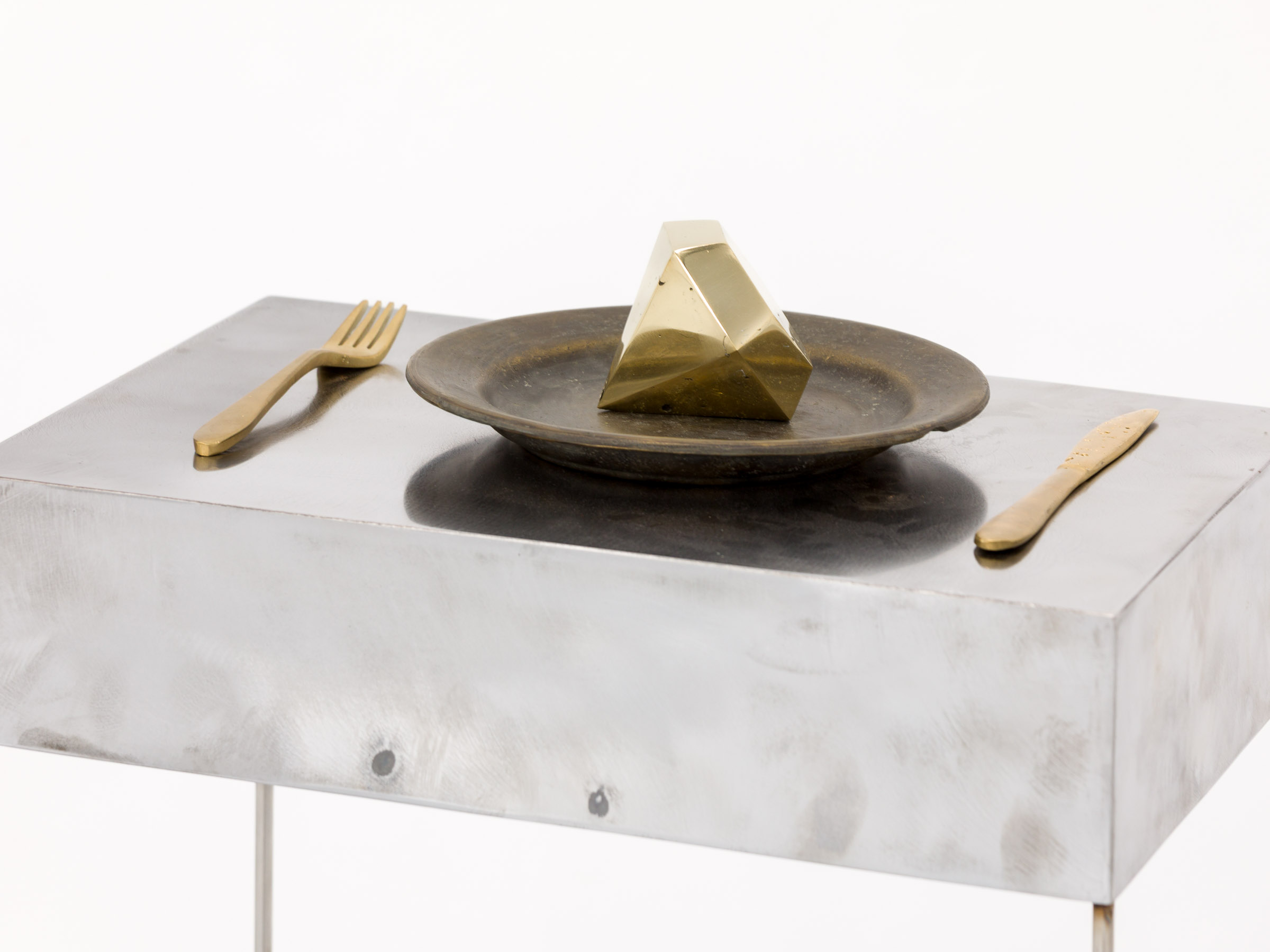 Emma Păvăloaia, The Last Meal, 2026, Bronze and mixed metal alloys, 115 × 45 × 30 cm